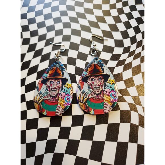 Handmade Unique Horror lover dangle large earrings. - Picture 2 of 3